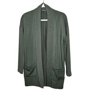 Free Fly Womens Open Front Cardigan Pockets Lightweight Bamboo Blend L Green‎